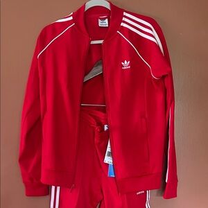adidas Red Track Jacket with White Stripes